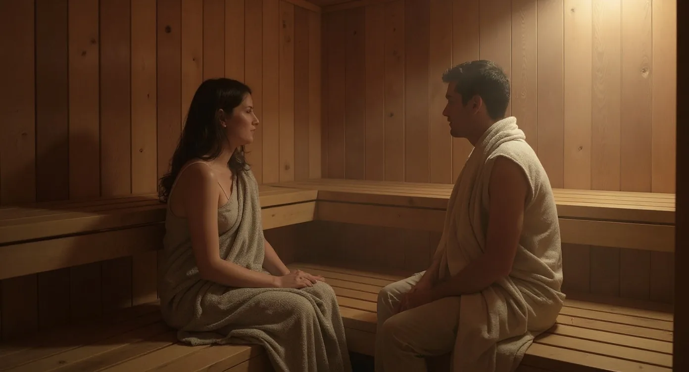 Calm evening wellness ritual in a BIO sauna for family use