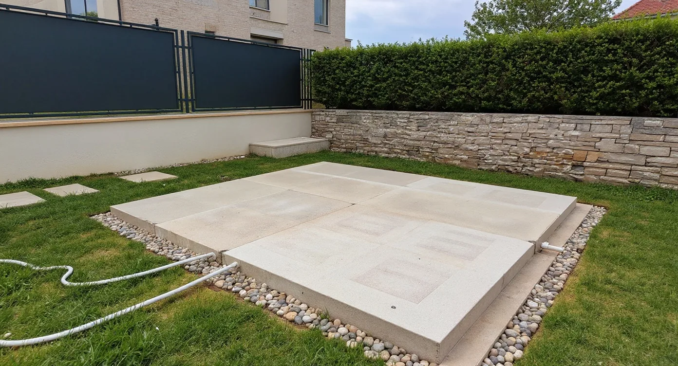 Outdoor wellness zone — sauna, hot tub i terasa za odmor uz natkrivenu zonu