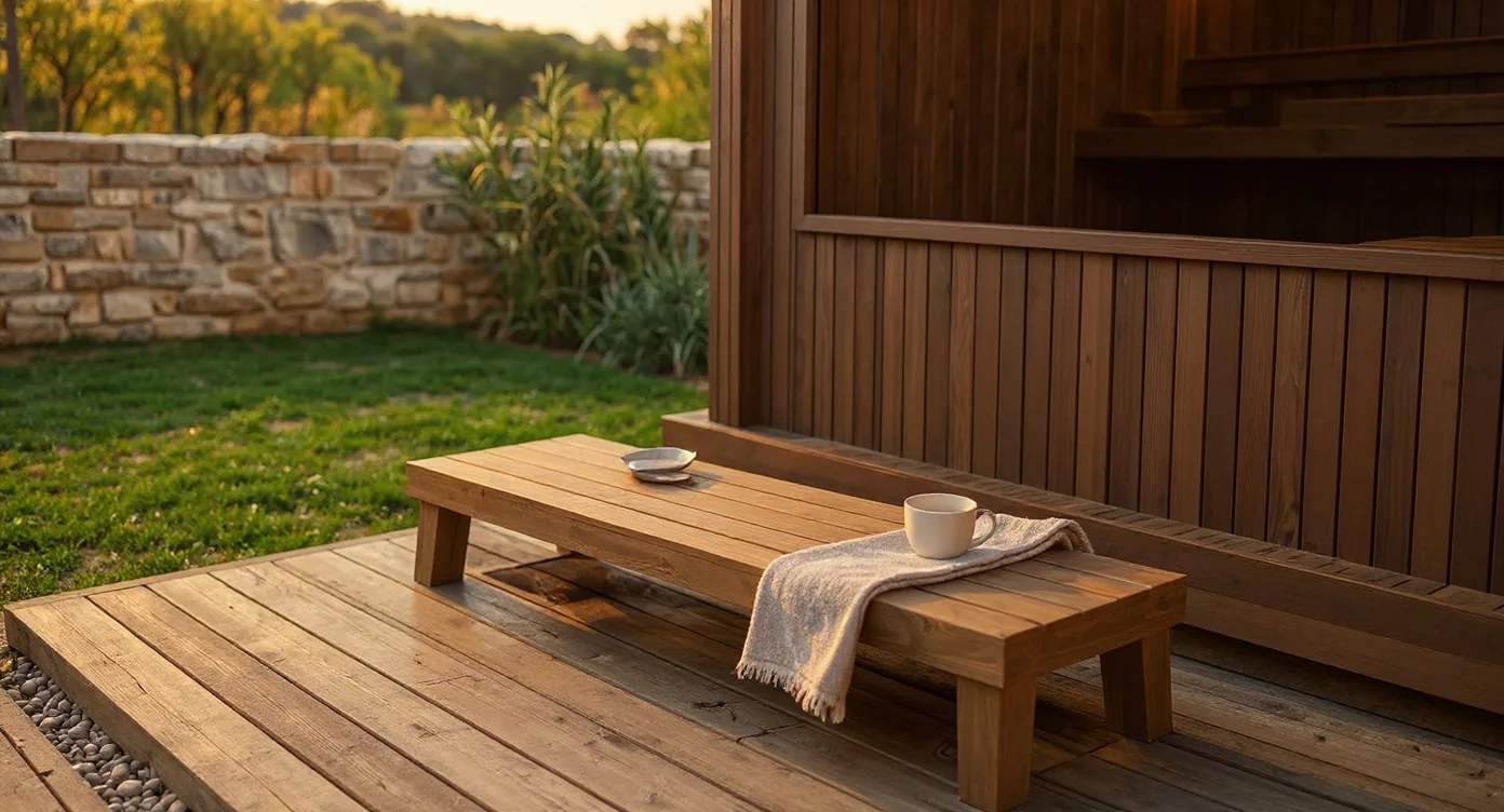 Ruhezone nach der Sauna im Outdoor-Wellness-Bereich